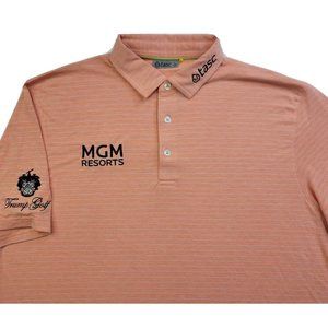 Tour Issue Benny Taylor Trump Golf Tasc MGM Resorts L Polo Shirt Orange Striped